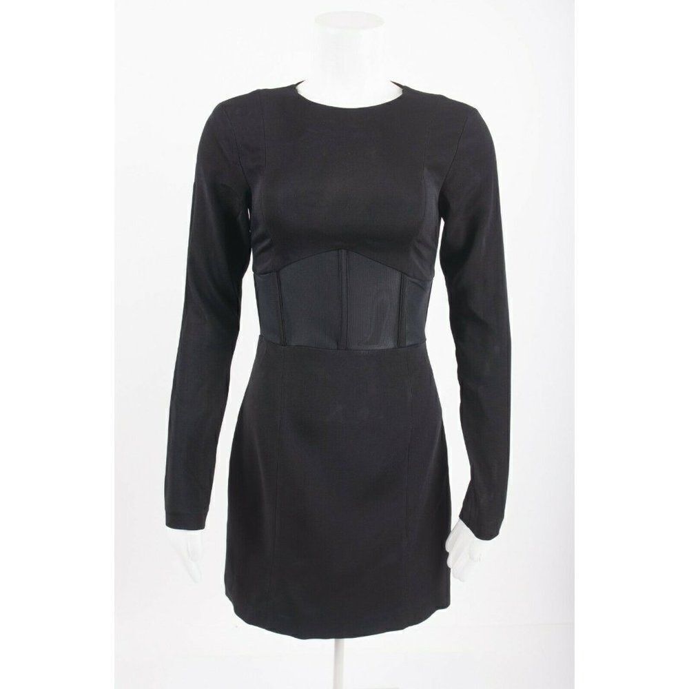 Zara Black Long Sleeve Mini Dress with Corset Waist